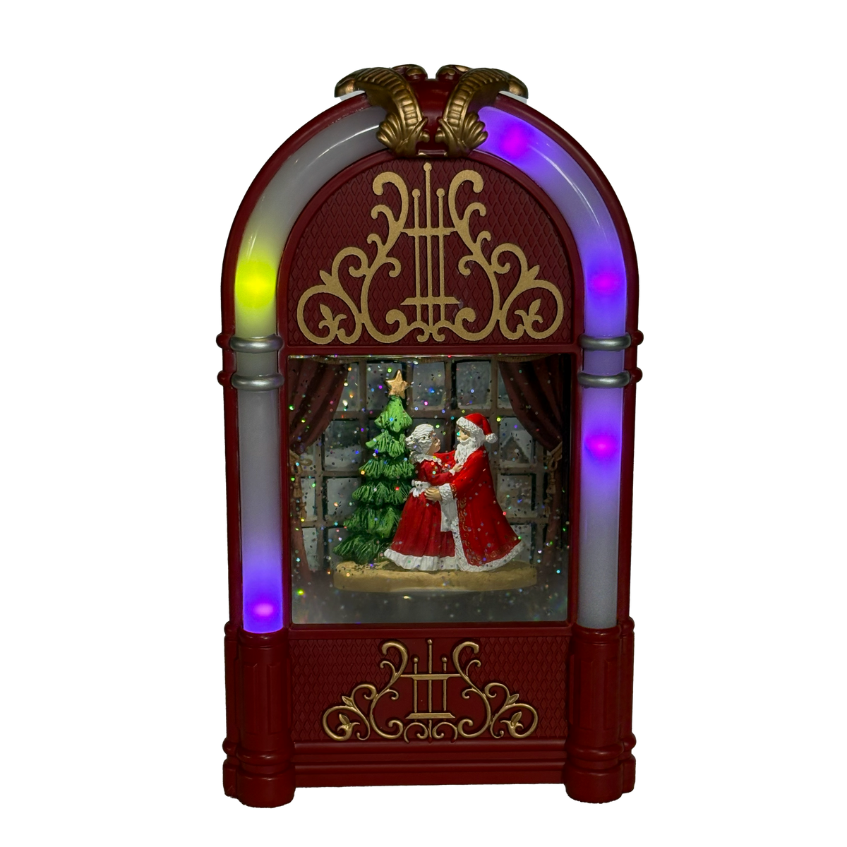9.7" Lighted Swirl Juke Box with Dancing Mr and Mrs Claus