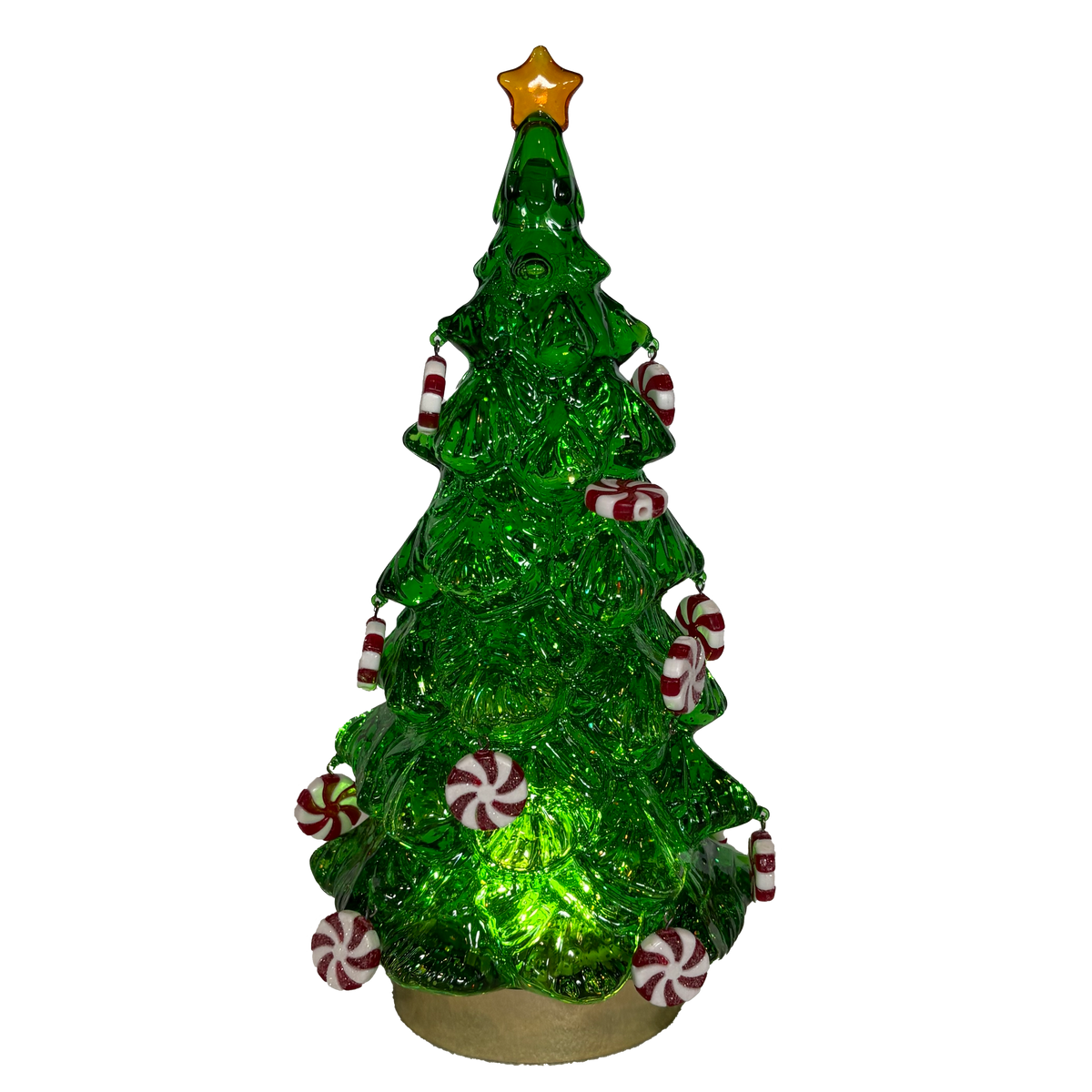 12" Lighted Green Swirl Tree with Peppermints