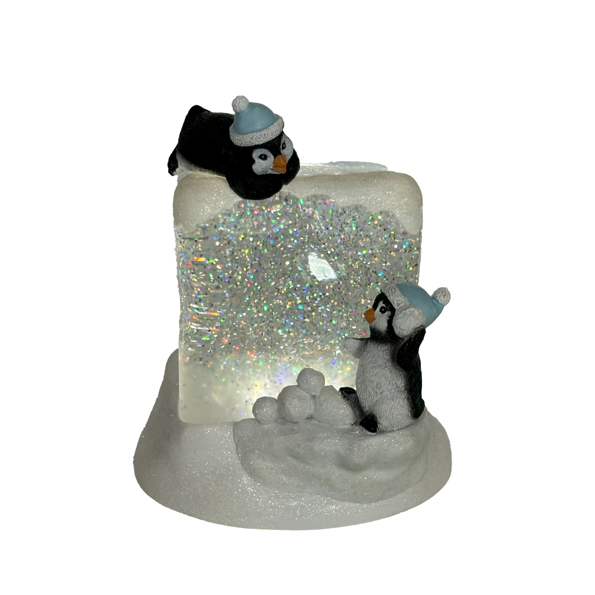 7" Lighted Swirl Penguins on Cube