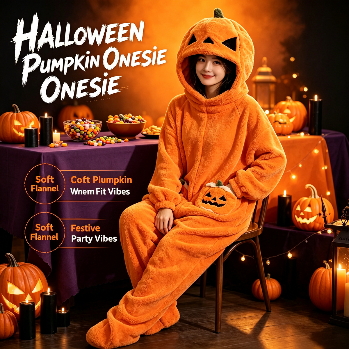 🎃Halloween pumpkin coral fleece pajamas
