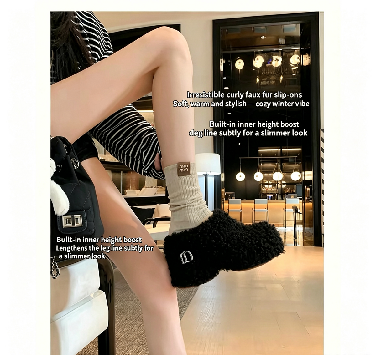Thick-soled high-heel sheepskin slippers for lazy people