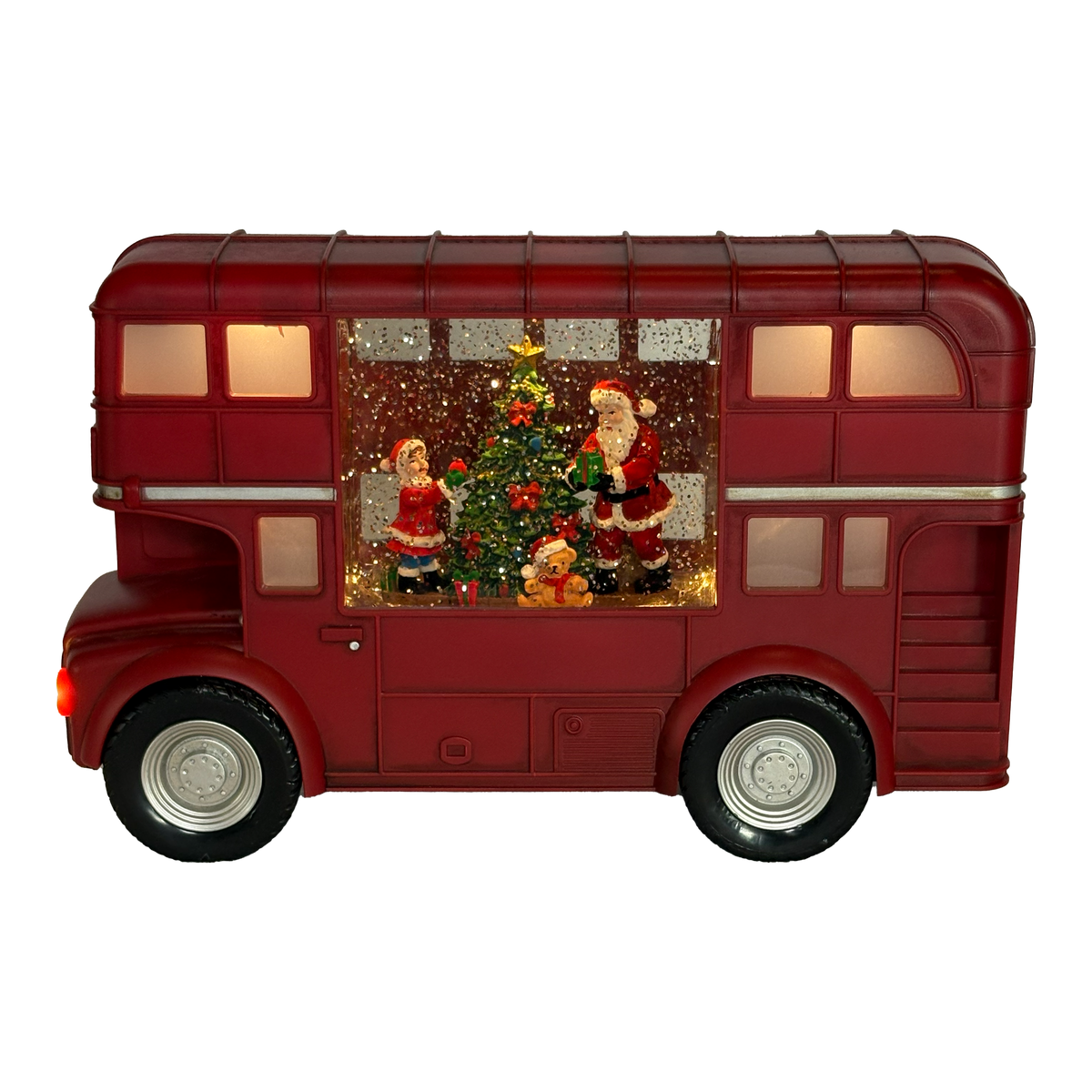 11.6"L Lighted Spinning Water Globe Bus with Holiday Figurine Box
