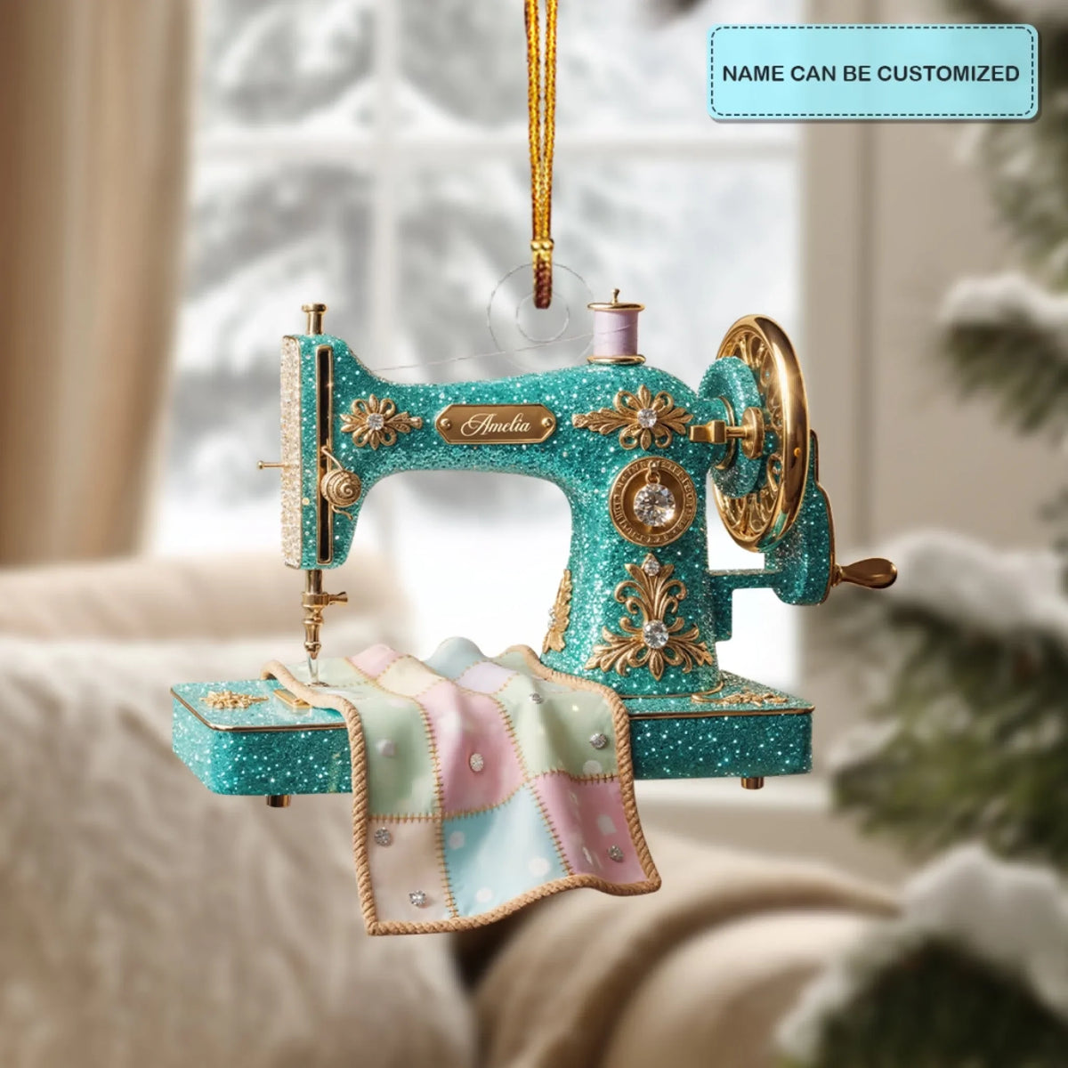 Sew Happy Life - Customized Mica Ornament - Christmas Gift For Sewing Lovers