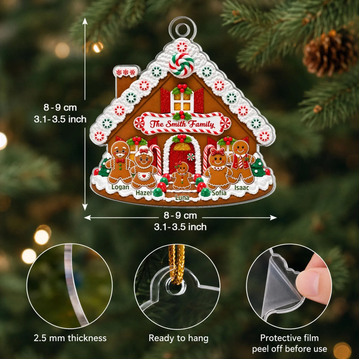 Gingerbread House - Personalized Custom Shape Mica Ornament - Christmas Gift For Family