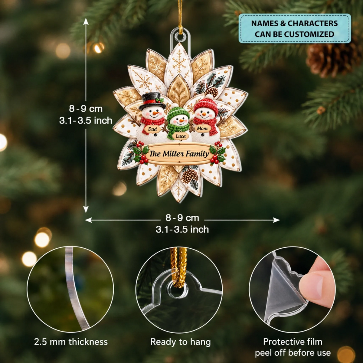 Christmas Snowman - Personalized Custom Shape Mica Ornament - Christmas Gift For Couple