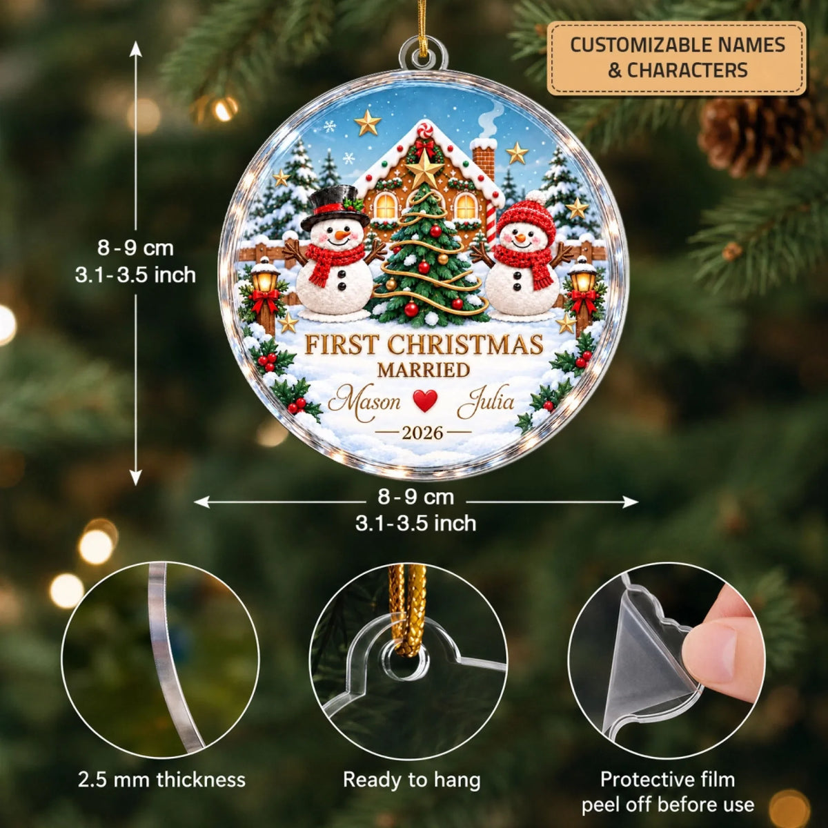 First Christmas Married - Personalized Custom Shape Mica Ornament - Christmas Gift For Couple