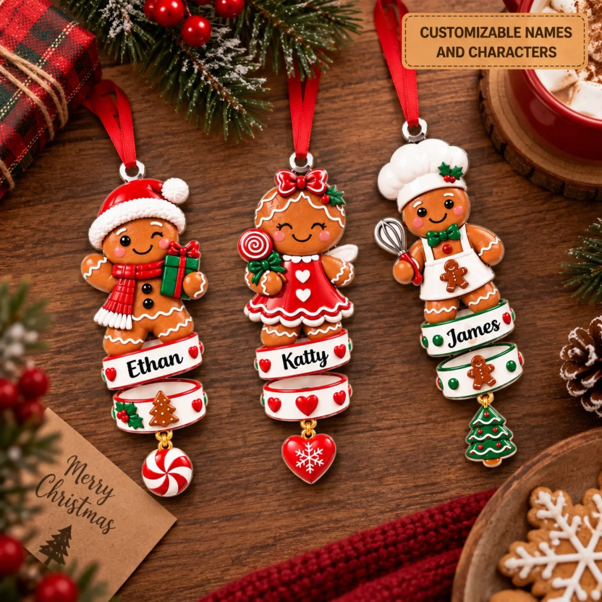 Gingerbread Spin - Personalized Custom Shape Mica Ornament - Christmas Gift For Kids, Family