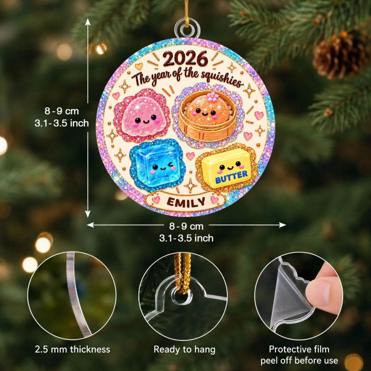 Glittery Squishies - Personalized Custom Shape Mica Ornament - Christmas Gift For Family