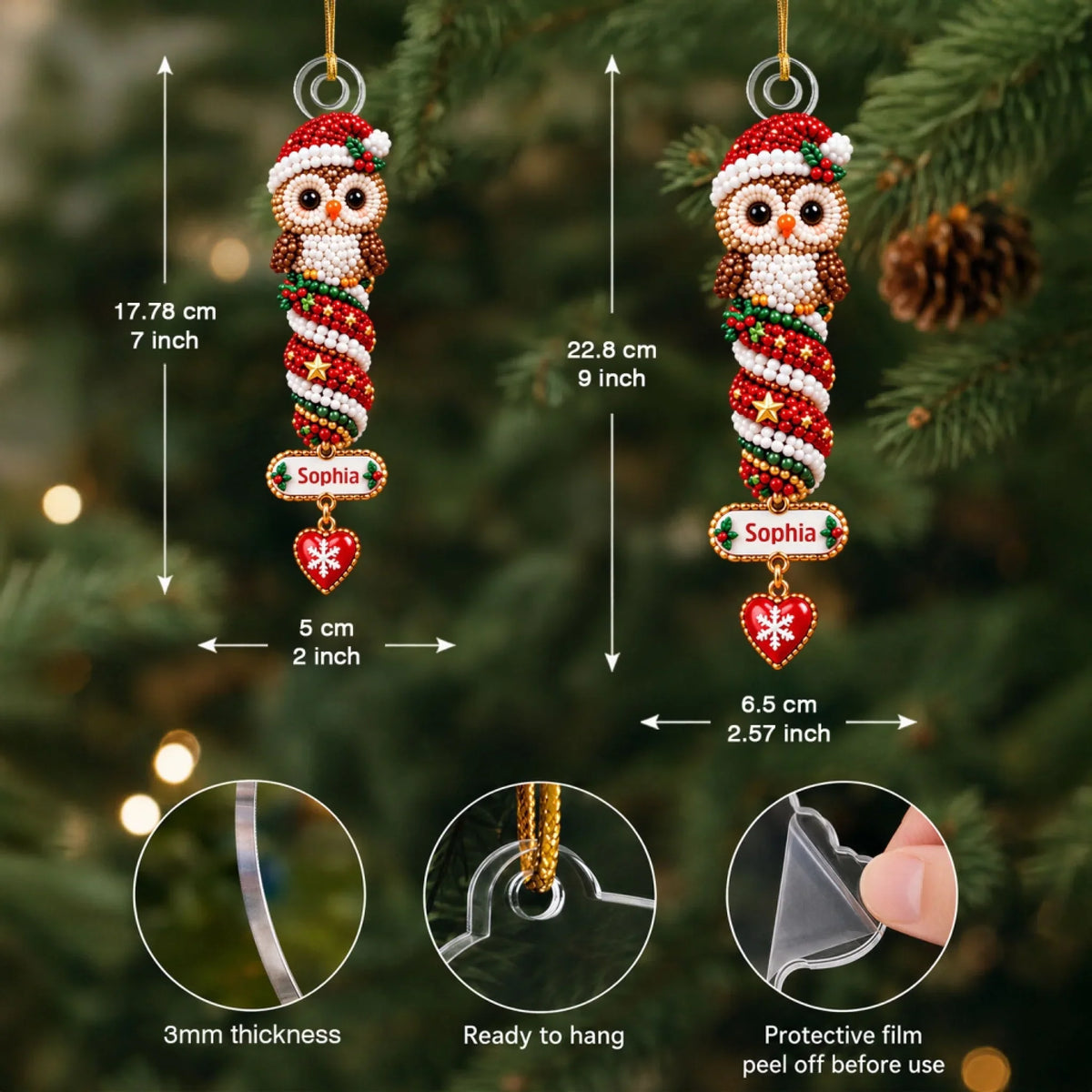 Christmas Spin Owl - Personalized Custom Shape Mica Ornament - Christmas Gift For Family
