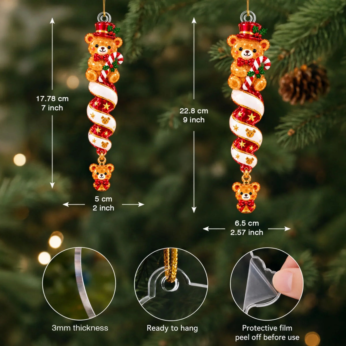 Christmas Bear - Personalized Custom Shape Mica Ornament - Christmas Gift For Family