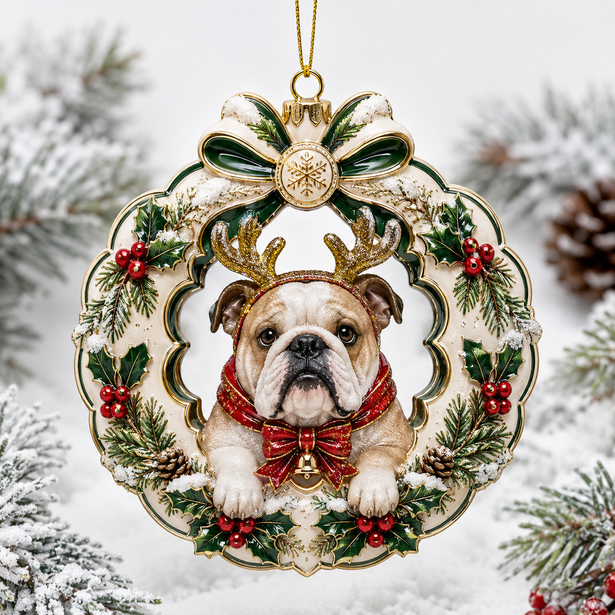 Christmas Bulldog Mica Ornament NCU0TH016