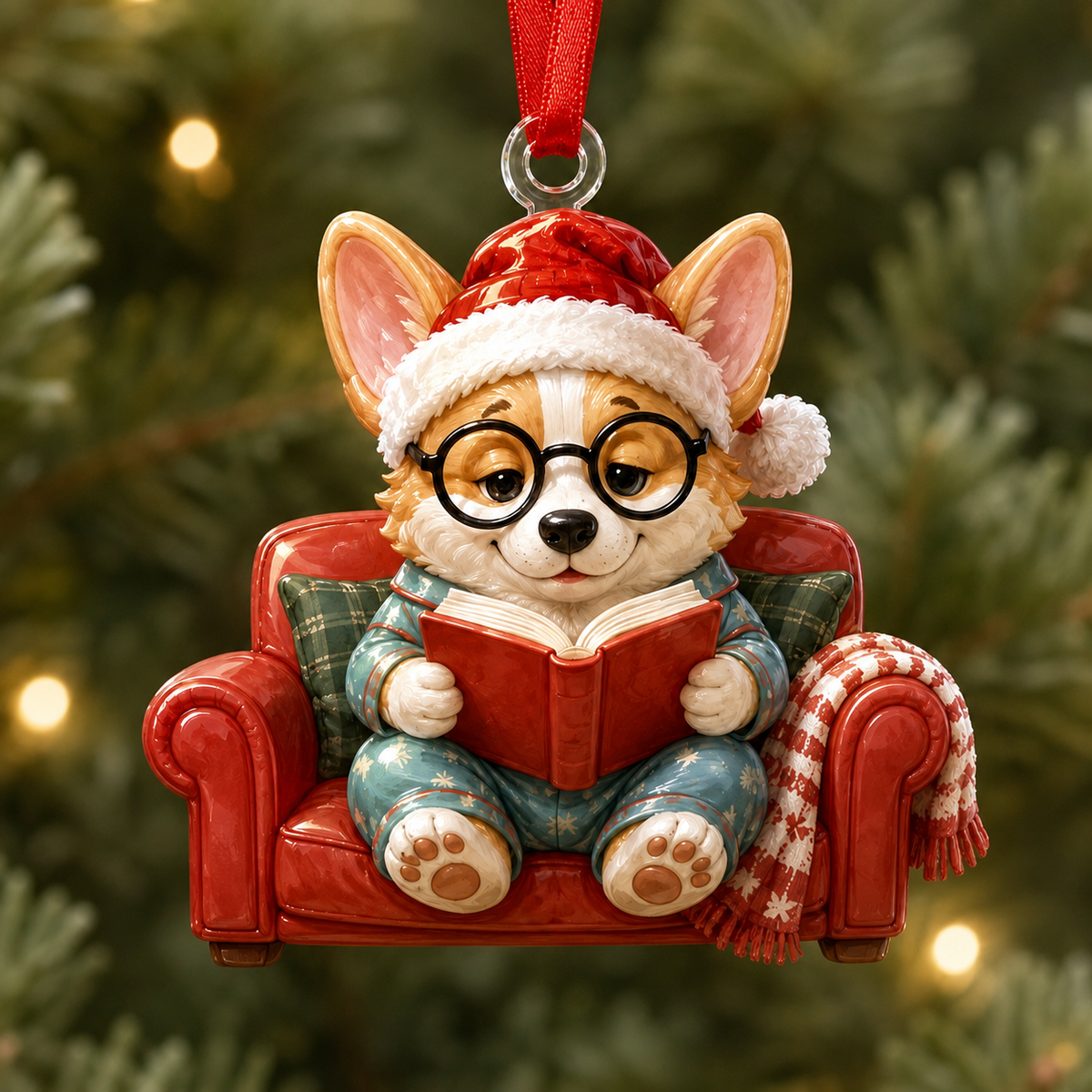 Corgi Book Night Mica Ornament NCU0HT015