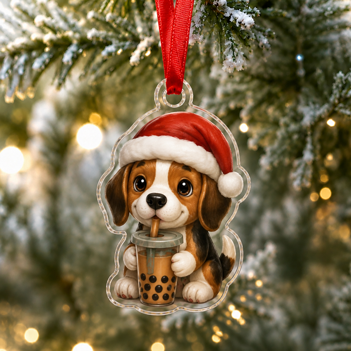 Drinking Beagle Adorable Mica Ornament NCU0NT029