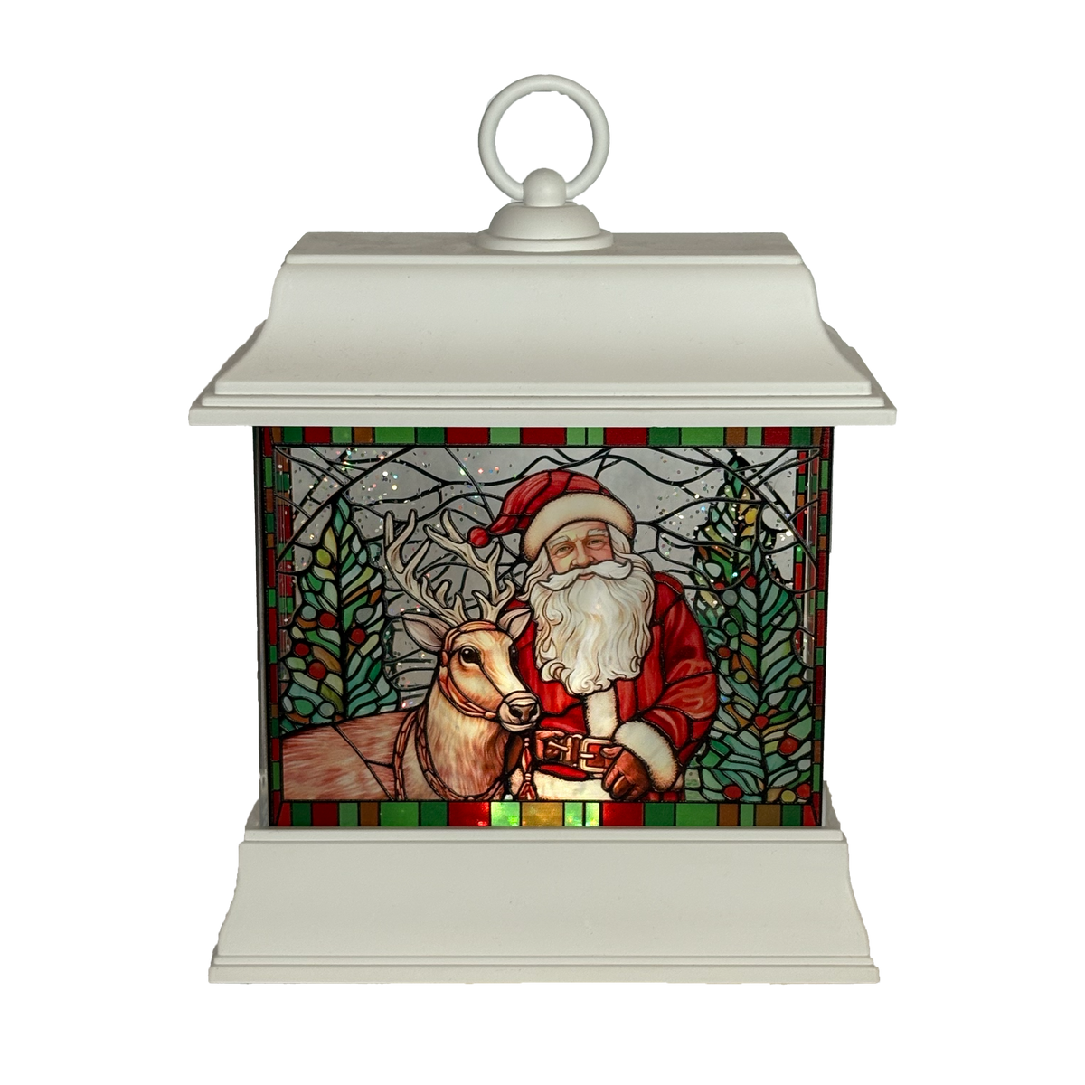LED Stained Glass Santa & Deer Lantern
