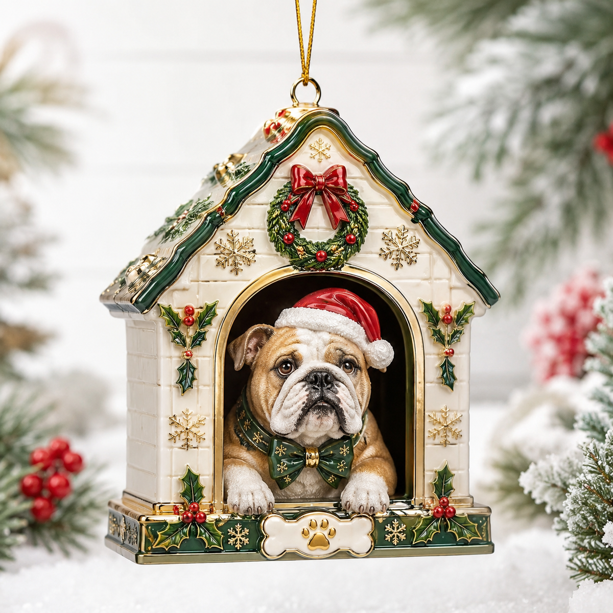 Merry Christmas Bulldog Mica Ornament NCU0TH017
