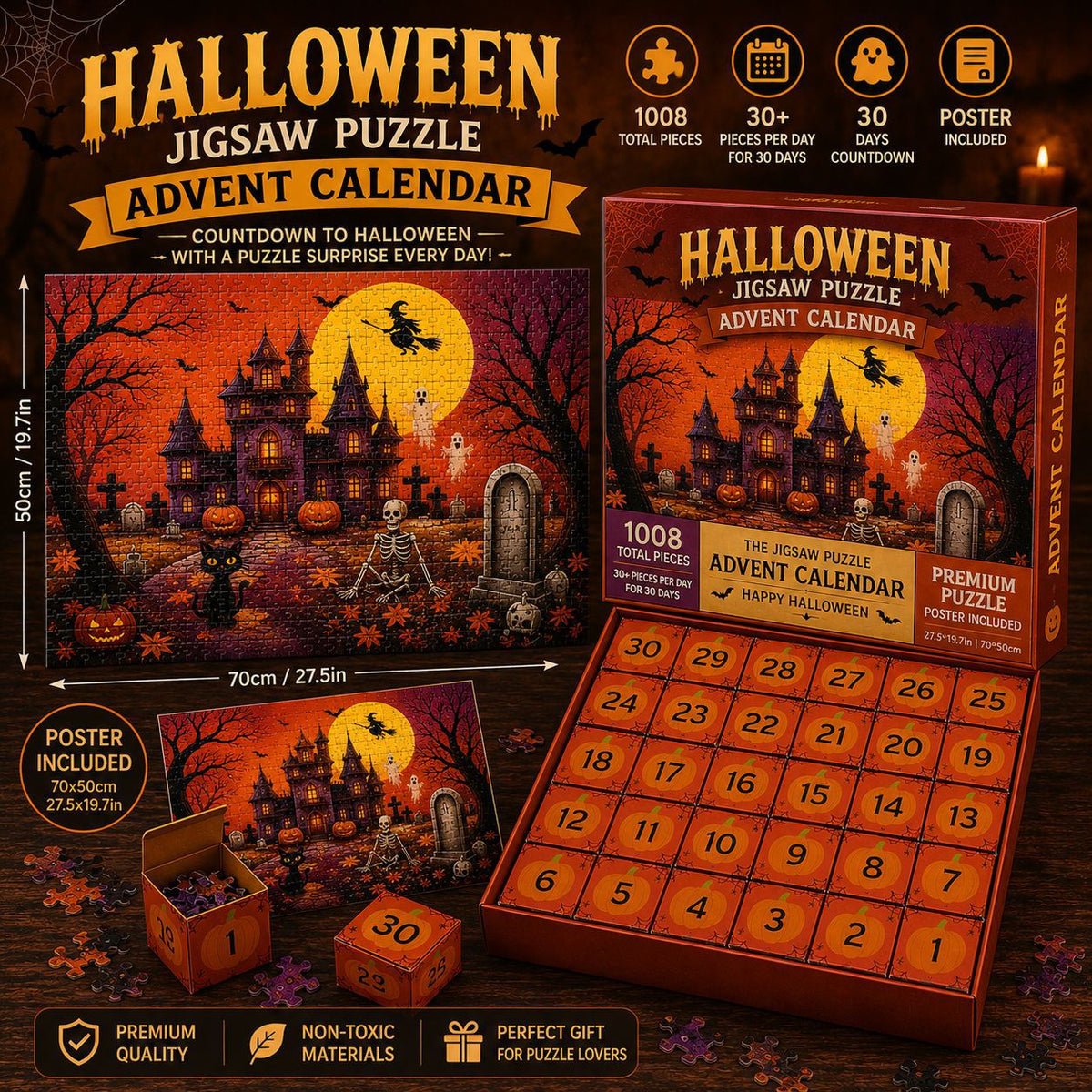 🎃30 Day Countdown Puzzle Box with Haunted House