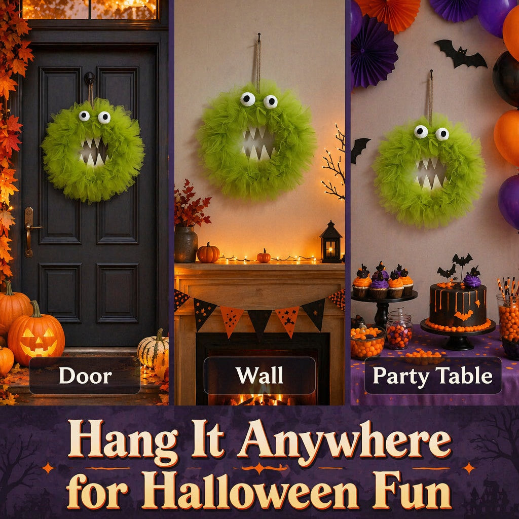 👾Halloween decorations - green fluffy netting monster garland