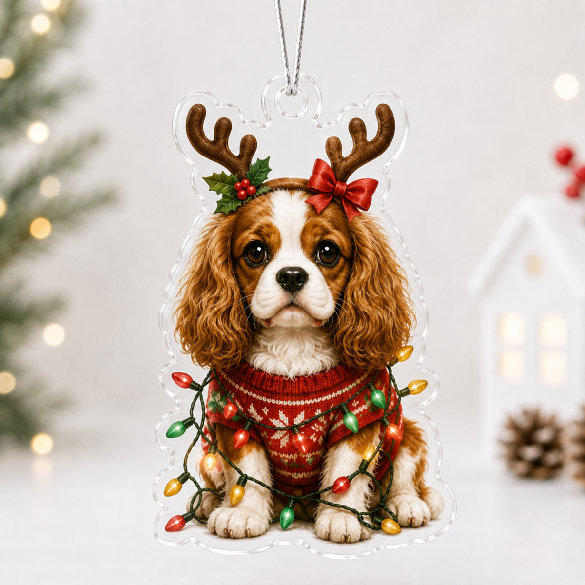 Raindeer Cavalier King Charles Spaniel Mica Ornament NCU0NT064