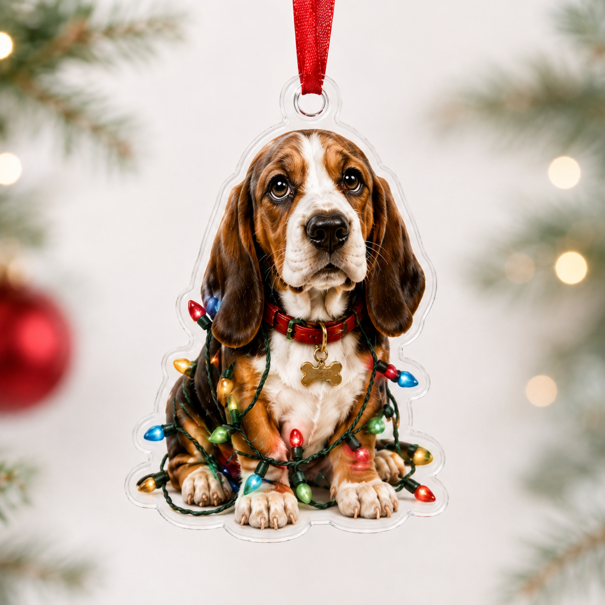 Xmas Basset Hound Mica Ornament NCU0NT049