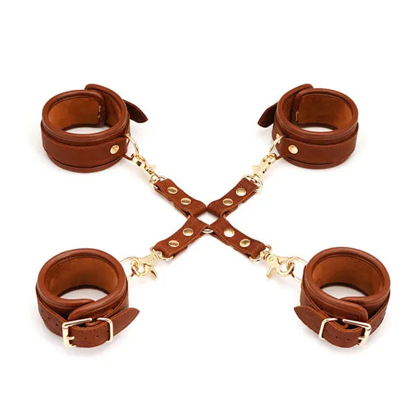 LacyNighty™ Brown Leather 4-Way Restraint Set