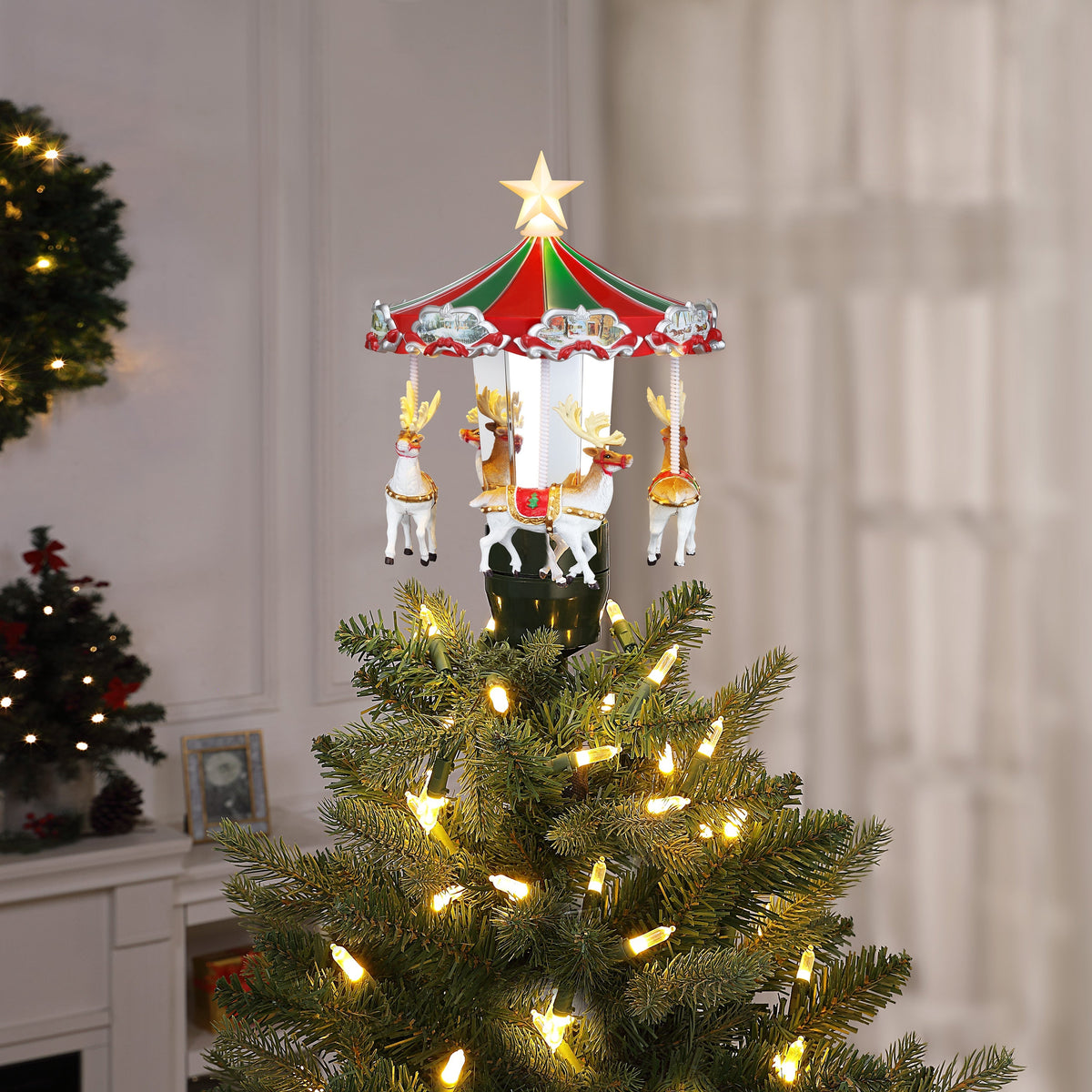 Animated Carousel Tree Topper on Christmas Tree