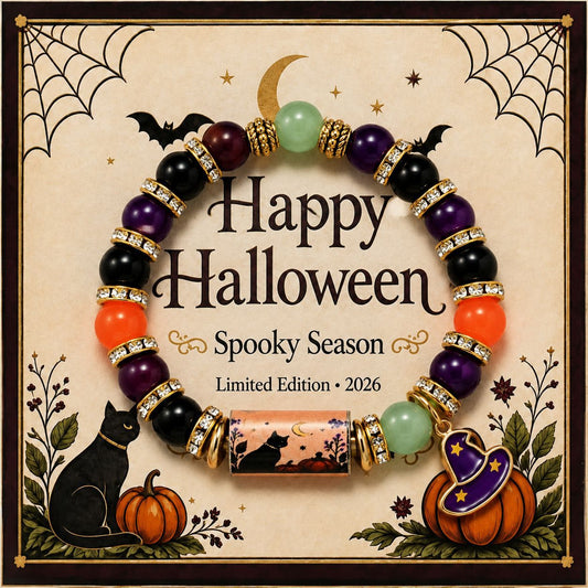 🎃New Halloween Bracelet Ghost Black Cat Pumpkin Crystal Beaded Jewelry Elastic Wristband Gift