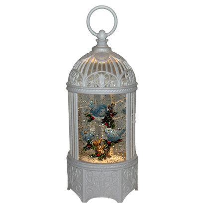 10.25" Lighted Swirl Birdcage w/Bluebirds and Holly