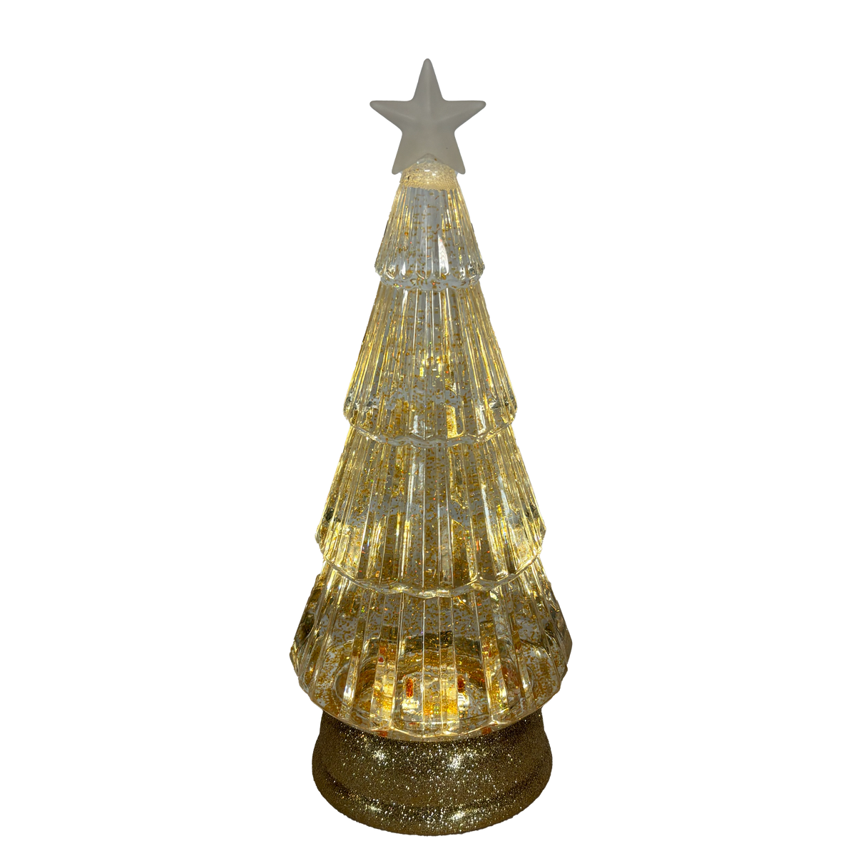 12" Lighted Swirl Gold Tree with Gold Glitter