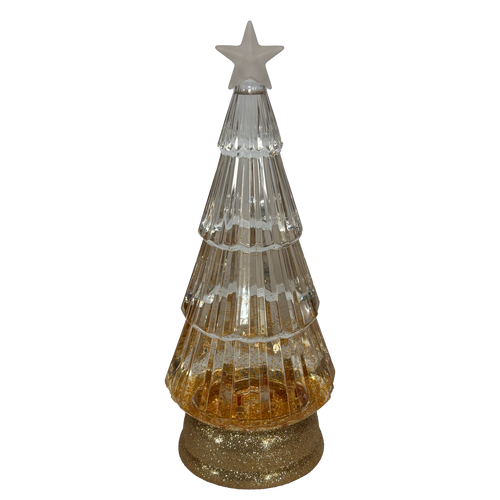12" Lighted Swirl Gold Tree with Gold Glitter