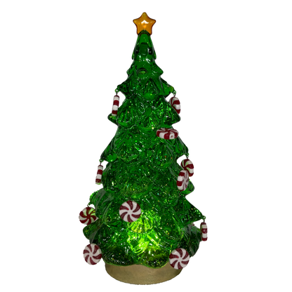 12" Lighted Green Swirl Tree with Peppermints