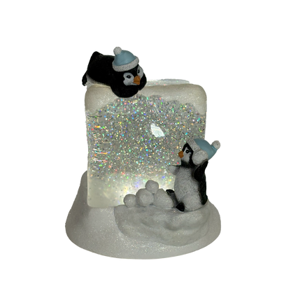 7" Lighted Swirl Penguins on Cube