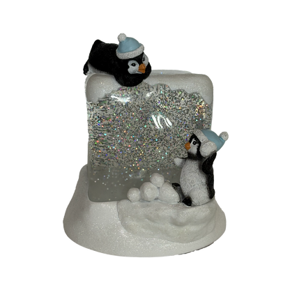 7" Lighted Swirl Penguins on Cube