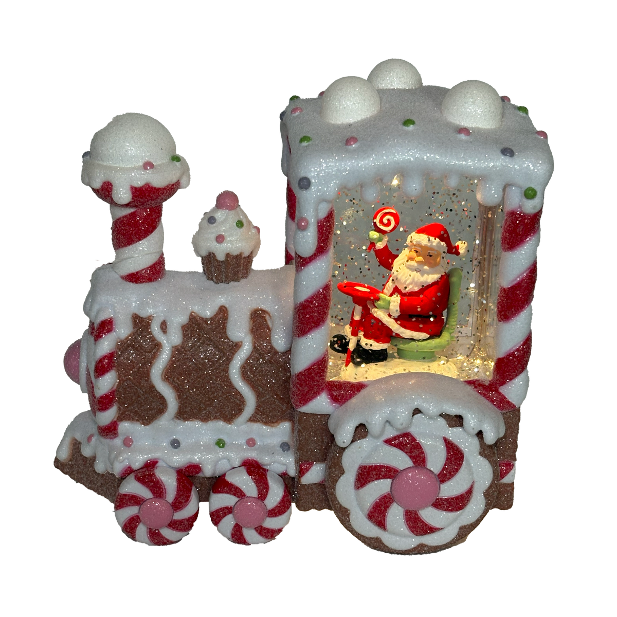 7.25" Lighted Swirl Candy Train with Santa