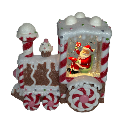 7.25" Lighted Swirl Candy Train with Santa