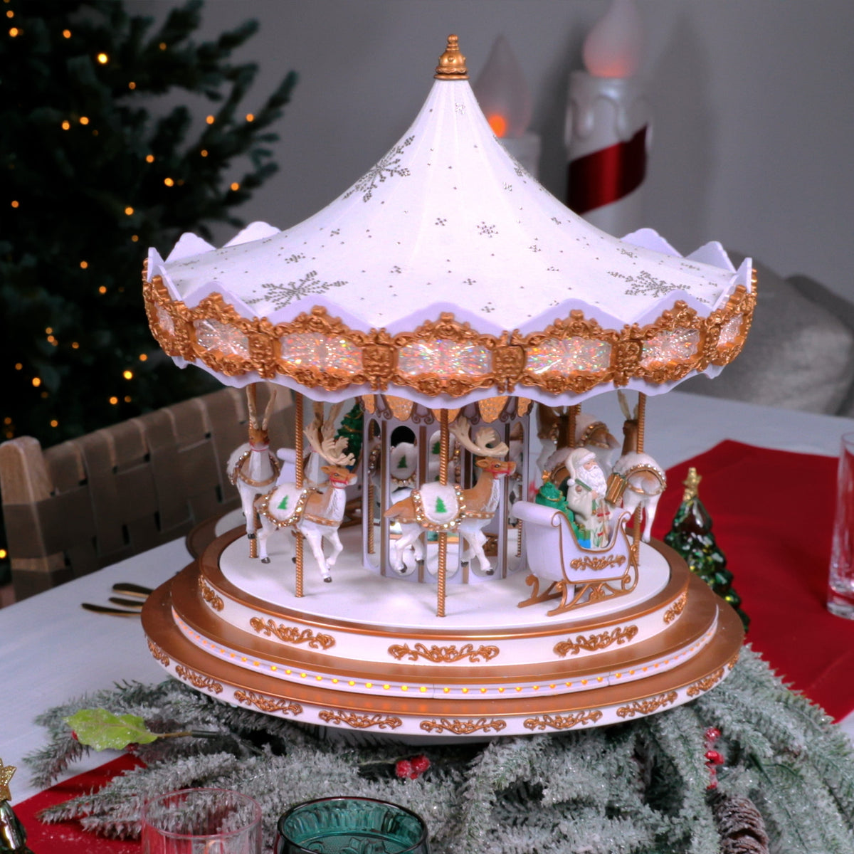 17 in. Animated Snowflake Crystal Carousel