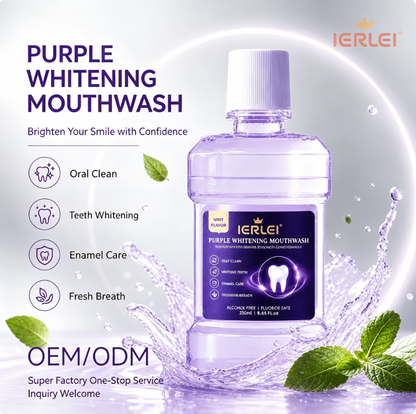 🔥Purple essential oil mouthwash makes teeth bright white, cleans the mouth, and gives a minty fresh breath.