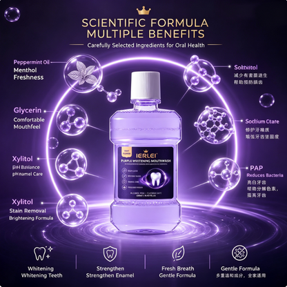 🔥Purple essential oil mouthwash makes teeth bright white, cleans the mouth, and gives a minty fresh breath.