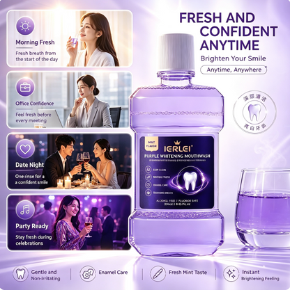 🔥Purple essential oil mouthwash makes teeth bright white, cleans the mouth, and gives a minty fresh breath.