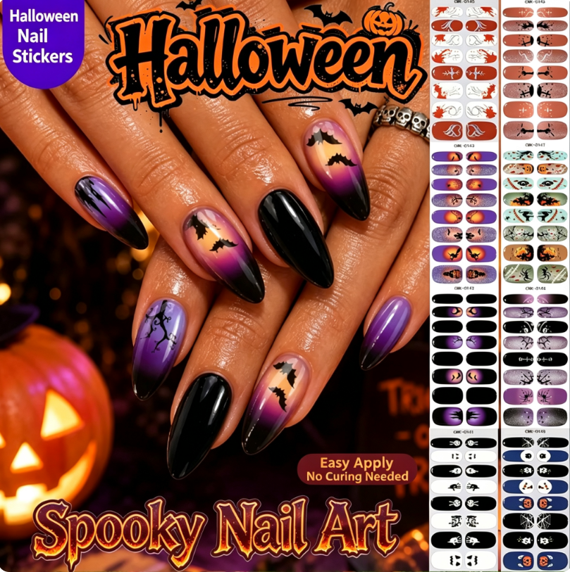 🎃Halloween Glow-in-the-Dark No-Bake Gel Nail Stickers DIY Dark UV-Free Nail Art