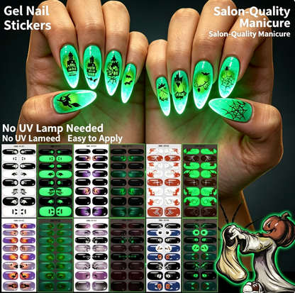 🎃Halloween Glow-in-the-Dark No-Bake Gel Nail Stickers DIY Dark UV-Free Nail Art