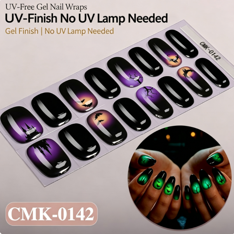 🎃Halloween Glow-in-the-Dark No-Bake Gel Nail Stickers DIY Dark UV-Free Nail Art
