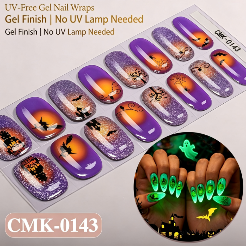 🎃Halloween Glow-in-the-Dark No-Bake Gel Nail Stickers DIY Dark UV-Free Nail Art