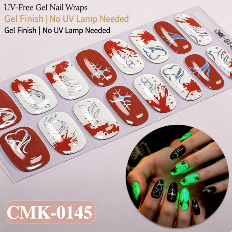🎃Halloween Glow-in-the-Dark No-Bake Gel Nail Stickers DIY Dark UV-Free Nail Art