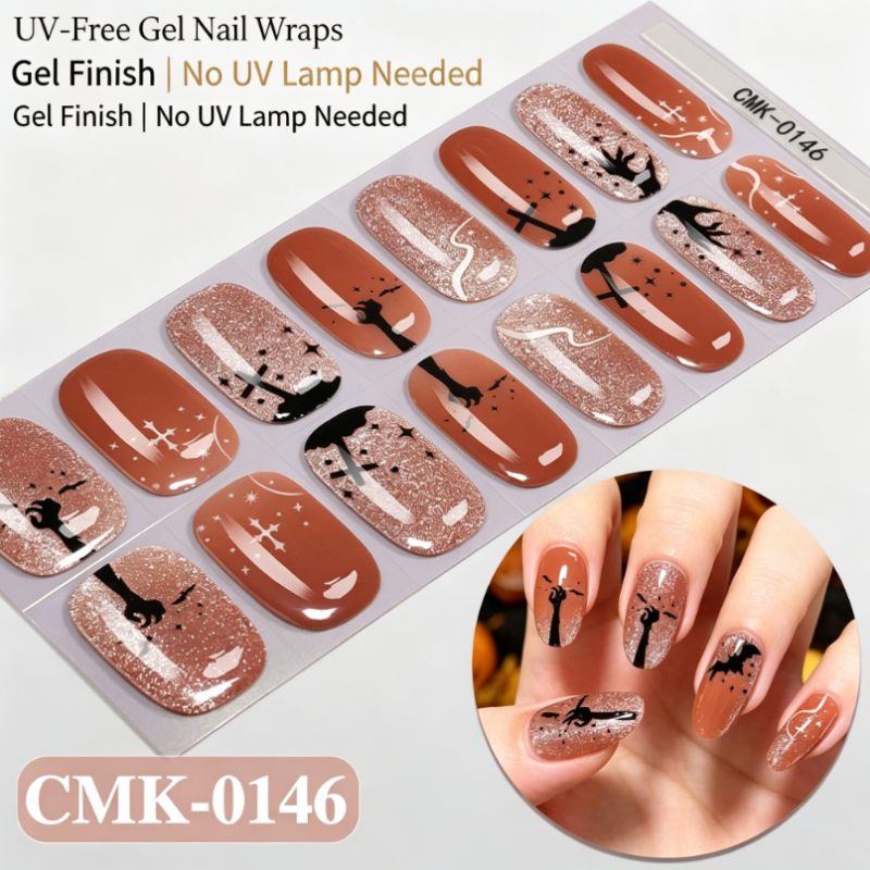 🎃Halloween Glow-in-the-Dark No-Bake Gel Nail Stickers DIY Dark UV-Free Nail Art