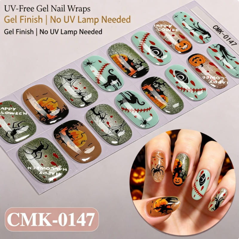 🎃Halloween Glow-in-the-Dark No-Bake Gel Nail Stickers DIY Dark UV-Free Nail Art