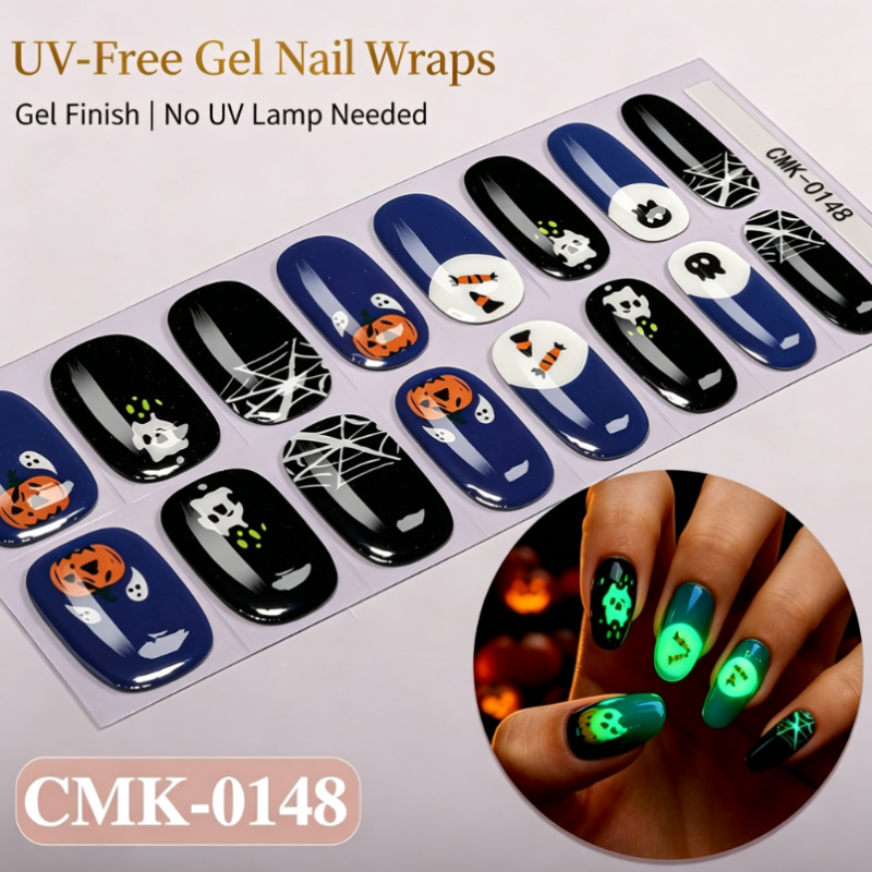 🎃Halloween Glow-in-the-Dark No-Bake Gel Nail Stickers DIY Dark UV-Free Nail Art