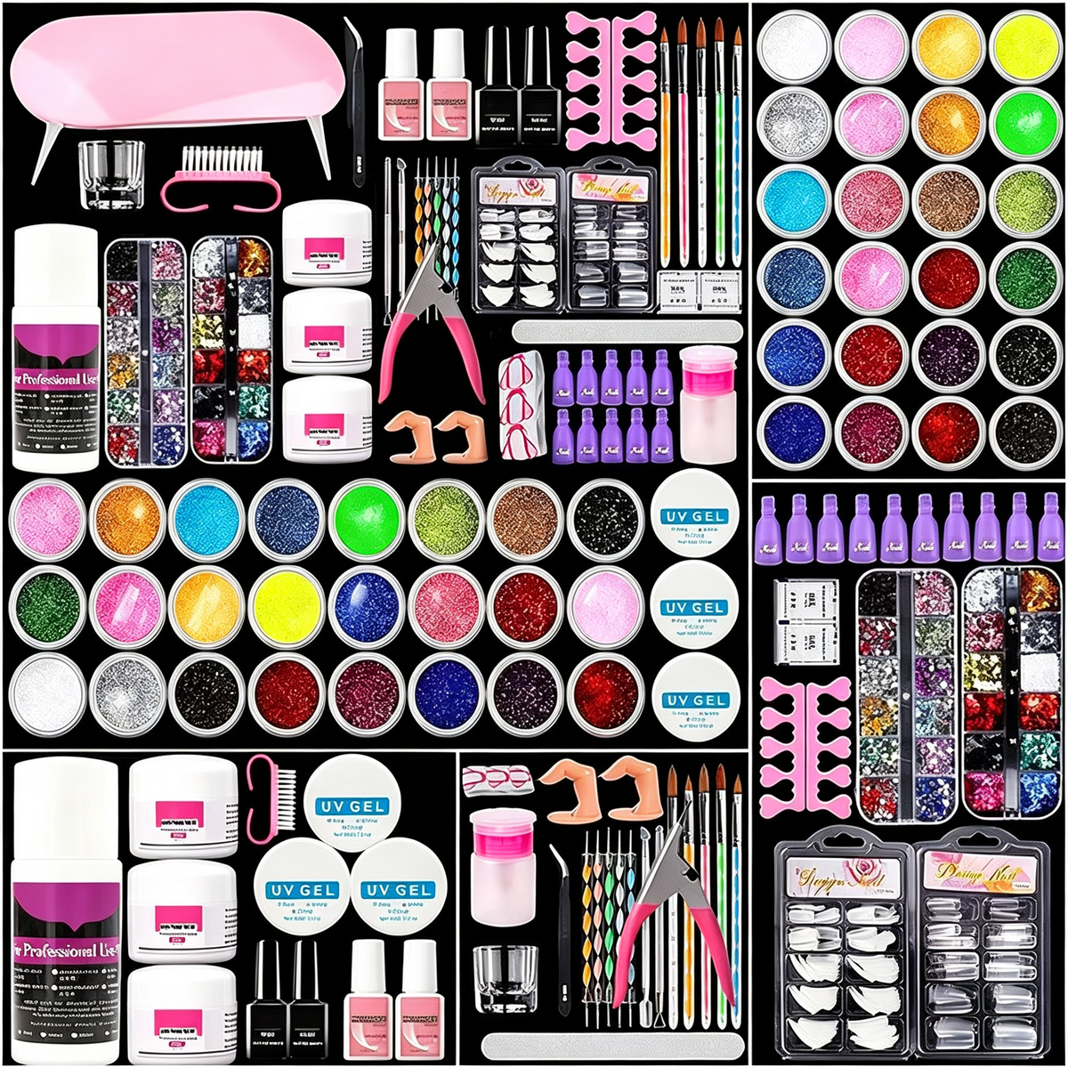 🔥Nail art tool set, complete set of 58 items, 42 colors of nail art lights, nail polish and glue
