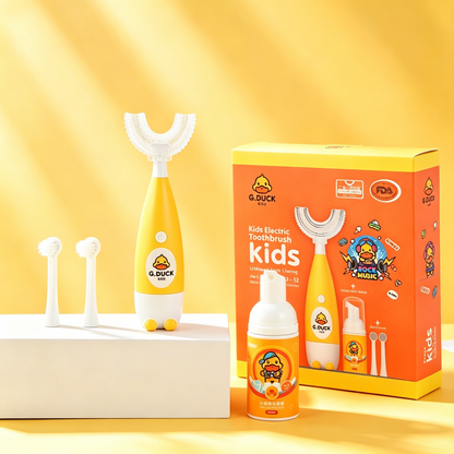🔥Little Yellow Duck Children's Toothbrush - Sonic Cartoon Toothbrush - Soft Hair Waterproof Silicone Soft Hair Toothbrush Set