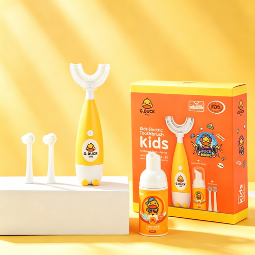 🔥Little Yellow Duck Children's Toothbrush - Sonic Cartoon Toothbrush - Soft Hair Waterproof Silicone Soft Hair Toothbrush Set