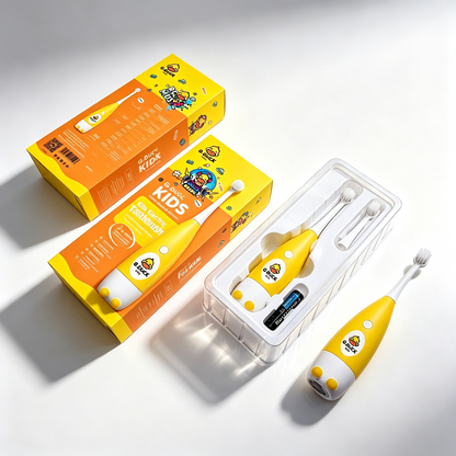 🔥Little Yellow Duck Children's Toothbrush - Sonic Cartoon Toothbrush - Soft Hair Waterproof Silicone Soft Hair Toothbrush Set